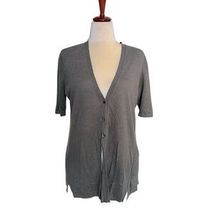 J. Jill Caraway Short Sleeve Linen Cardigan Sweater NWT Size Medium Green Gray